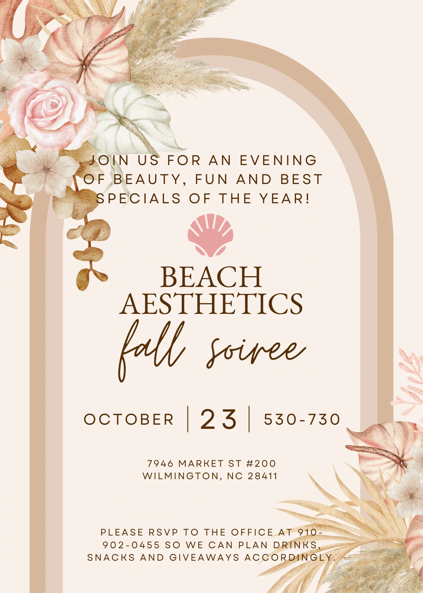 Beige Pink Watercolor Boho Tropical Floral Wedding Invitation